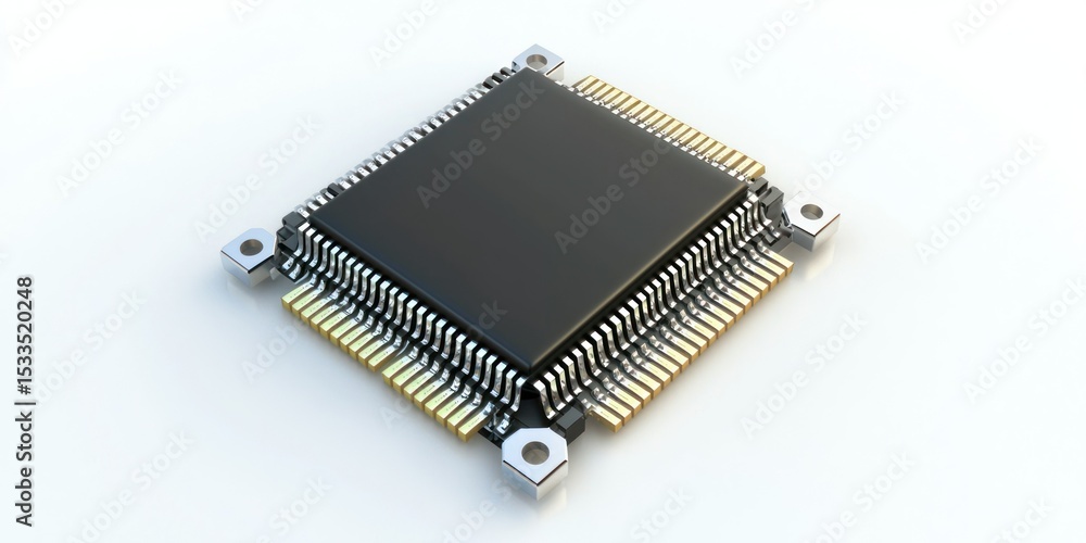 3D render of integrated circuit chip on white background 3D render of integrated circuit chip on white background