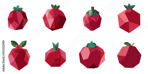 Multiple vector illustrations cranberry, low poly style

