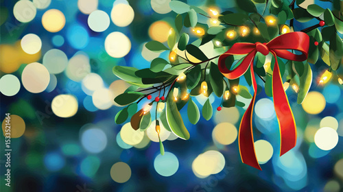 Festive Mistletoe with Holiday Ribbons and Lights, Mistletoe Moment
