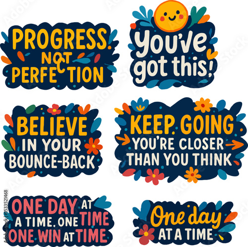Set of motivational quotes typography stickers label cute vector illustration