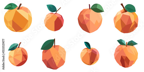 Multiple vector illustrations apricot, low poly style


