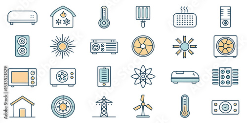 Air Conditioning Line Icon Set — Air Conditioner, Cooling, and HVAC

