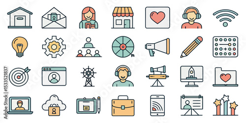 Blogging and Blogger Line Icon Set — Blog, Influencer, and Content Creation

