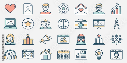 Blogging and Blogger Line Icon Set — Blog, Influencer, and Content Creation

