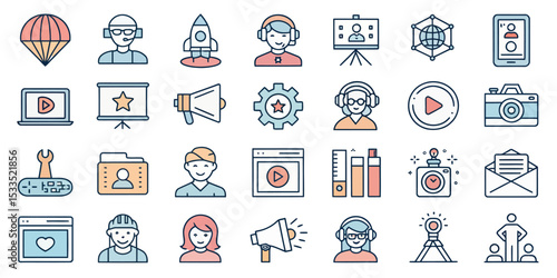 Blogging and Blogger Line Icon Set — Blog, Influencer, and Content Creation

