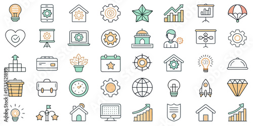 Branding Line Icon Set — Brand, Advertising, and Design Elements

