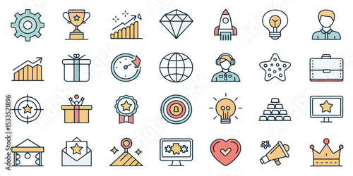 Branding Line Icon Set — Brand, Advertising, and Design Elements

