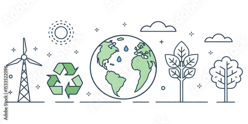 Globe Line Icon Set — Planet Earth and Environmental Themes

