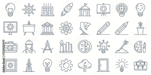 Monochrome Creativity Line Icon Set — Creative Ideas and Innovation


