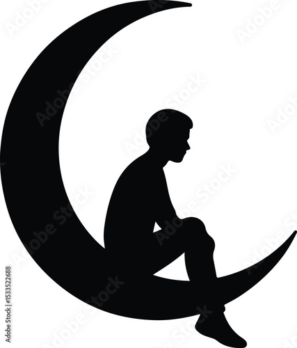 Silhouette man sitting on the moon vector illustration