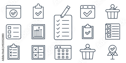 Monochrome Survey and Vote Line Icon Set — Polls, Ballots, and Results

