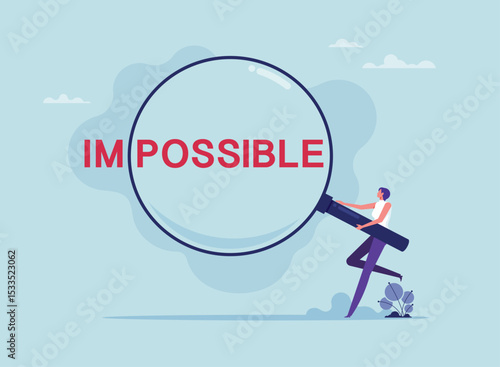 Focus on only possible or motivation concept, businesswoman searching and focus only possible word instead of impossible word
