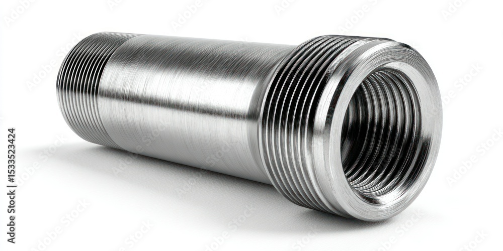 3D render of threaded metal pipe nipple on white background 3D render of threaded metal pipe nipple on white background