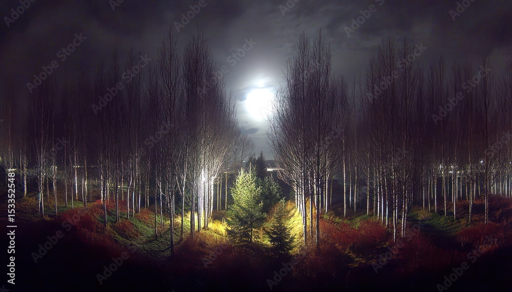 Naklejka premium Illuminated trees at night