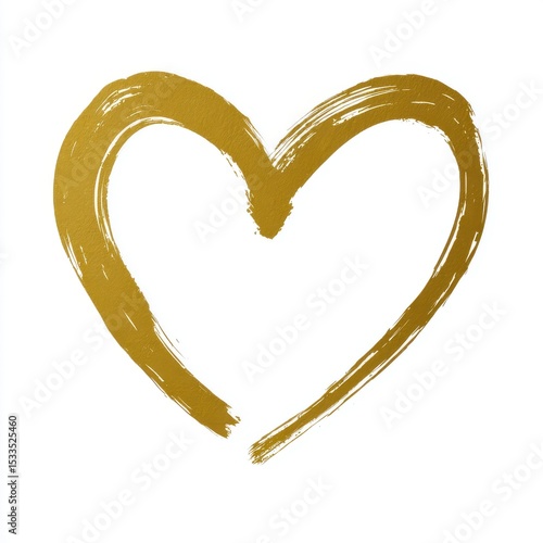 Hand Painted Gold Heart on White Background