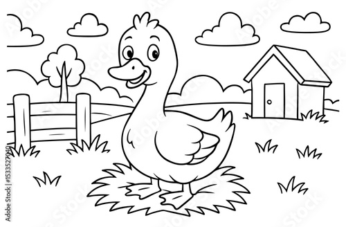 Coloring page of duck for kids coloring book