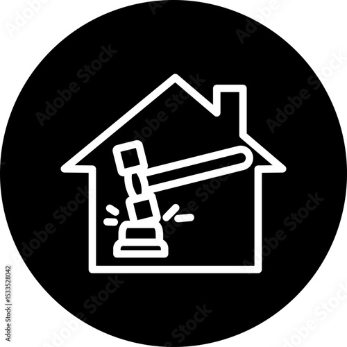 Real Estate Auction Vector Line White Circle Black Icon Design