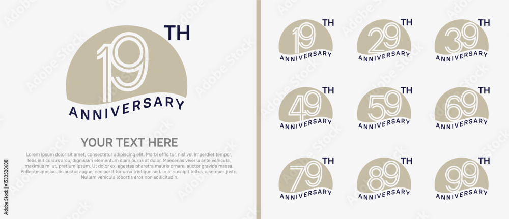 Naklejka premium logo anniversary set. brown color with half circle on white background for special event