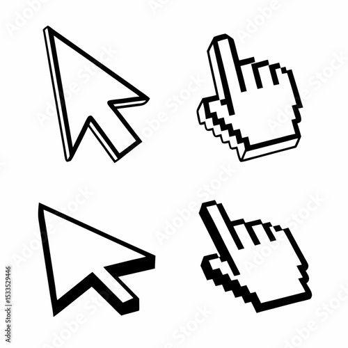 Here's a single sentence to describe an image featuring a hand cursor:

A vector or 3D hand cursor icon serves as a web pointer for clicking links and buttons on a website