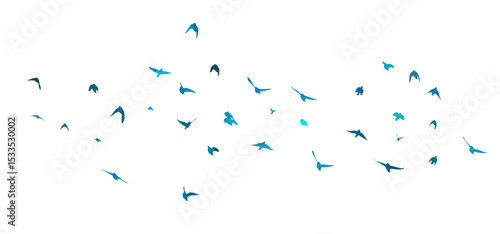Flying birds blue silhouette flock. hand drawing. Not AI. Vector illustration