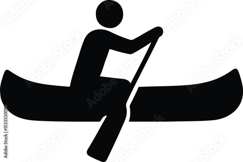 Silhouette person canoeing in a boat vector illustration
