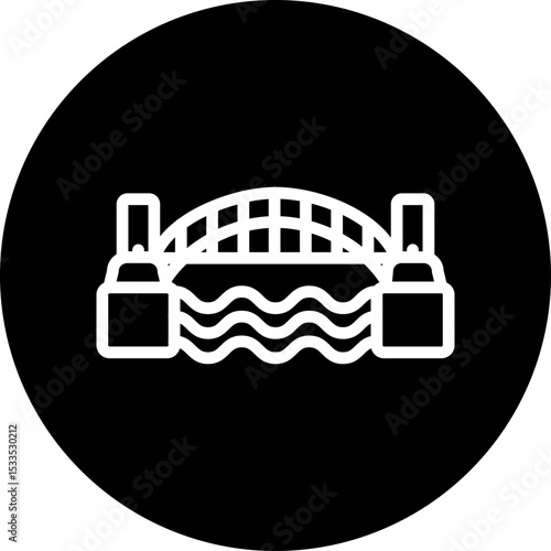 Sydney Harbour Bridge Vector Line White Circle Black Icon Design