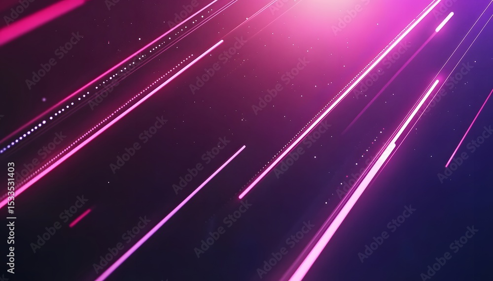 Fototapeta premium Diagonal lines of glowing pink light with dots.