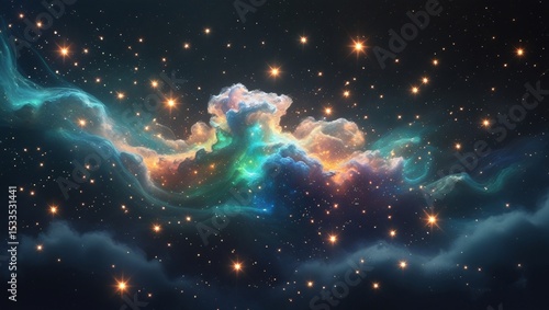 Celestial nebula cosmic cloudscape starry night