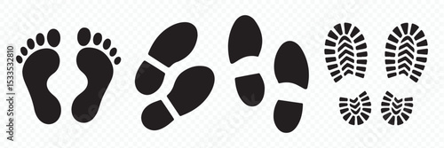 Barefoot And Shoe Tracks Vector Icons