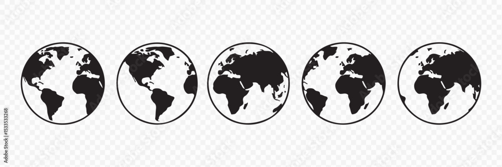 Fototapeta premium Global Continents Map Icons Set Vector