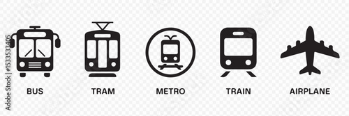 Transportation Icons Set Public Travel Symbols Vector
