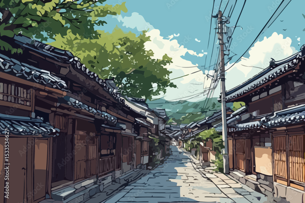 Fototapeta premium Wandering Through Hidden Streets of a Japanese Village