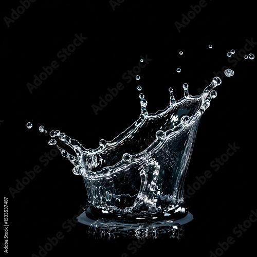 Crystal Clear Water Drop Impact black background