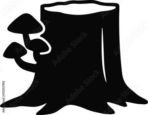 Silhouette tree stump with mushrooms vector illustration