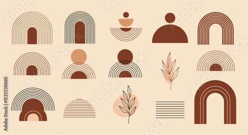 Geometric Figures and Arches in Earth Tones Create Abstract Aesthetic Designs