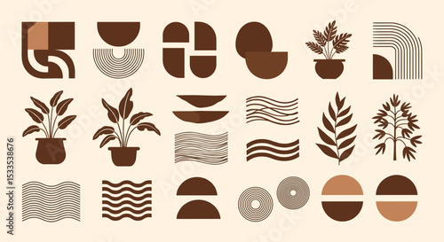 A Collection of Modern Aesthetic Style Decor Elements and Nature Inspired Shapes