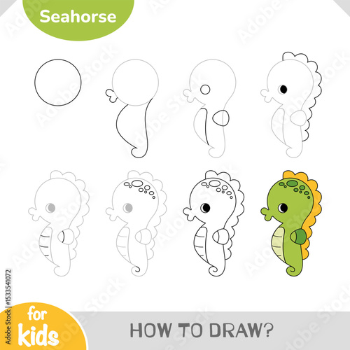 How to draw a cute seahorse step by step.