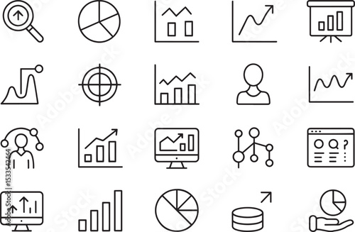 Data Analysis Icons Charts, Graphs, and Business Analytics Vector Illustrations