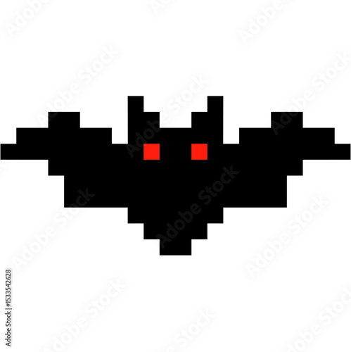 Pixel art bat vector for Halloween, nature, or nocturnal animal themes. Ideal for gaming, spooky designs, and wildlife illustrations.