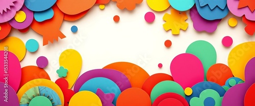 Whimsical, colorful abstract shapes in a seamless paper cut-style pattern  ,  wallpaper,  seamless