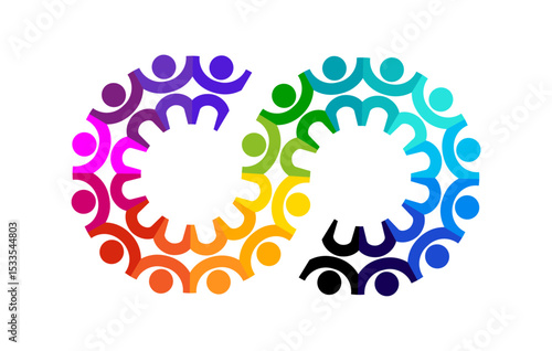 Abstract teamwork people. Infinity gear puzzle concept. Vector isolated on a white background.	