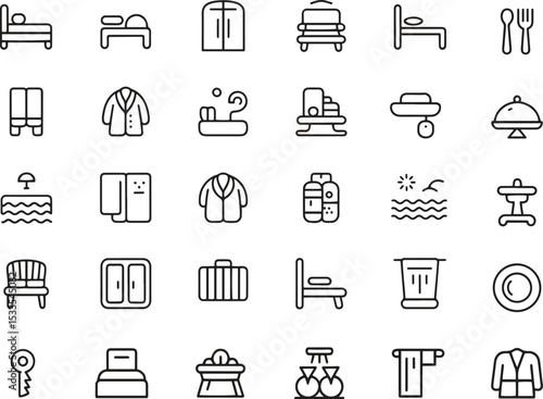 Hotel and accommodation line icons set collection editable stroke vector illustration