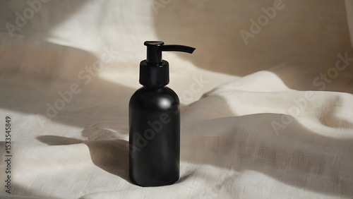 Matte pump bottle mockup in warm sunlight