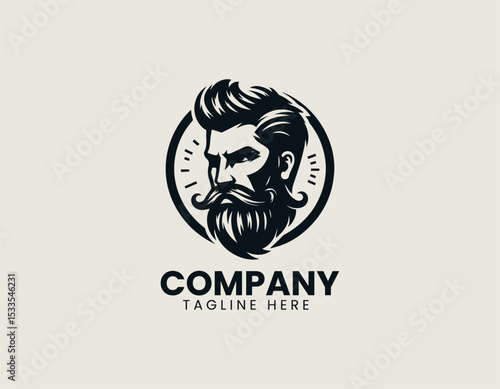 Magnificent Bastard Beard Man Bold Masculine Unique Character Vector Logo Design