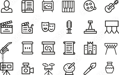 Music and Audio Line Icons Set. Instruments, sound, recording, playlist. vector illustration. Editable Stroke 