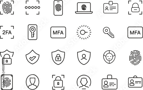 Password Security Line Icons Set. Login, Encryption, Lock, Authentication. Vector Illustration. Editable Stroke