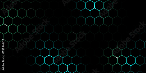Hexagonal cyberspace green background. Hexagon grid tech pattern.