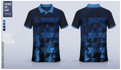 Polo shirt mockup template design for soccer jersey, football kit or sportswear. Sport uniform in front view and back view. T-shirt mockup for sport club. Fabric pattern.