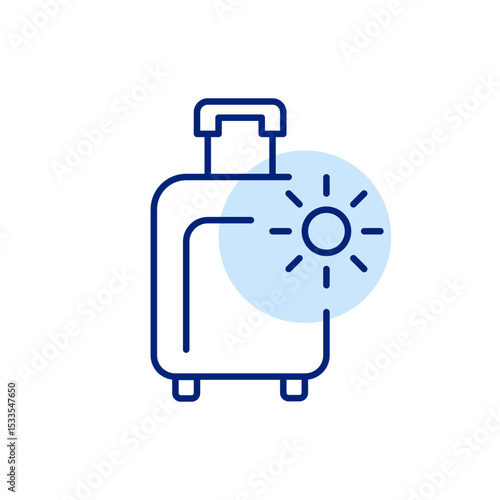 Wheeler luggage suitcase and sun. Beach holiday, travel getaway. Pixel perfect, editable stroke icon