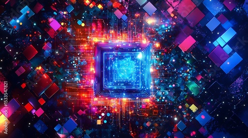 Close-Up of Processor with Complex Electronic Pathways